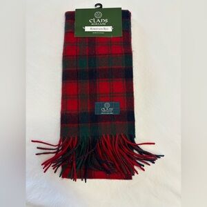 CLANS SCOTLAND NWT Lambs Wool Red Green Blue Tartan Neck Scarf O/S